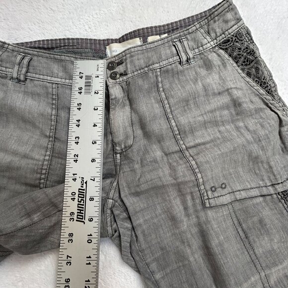 Hei Hei Anthropologie Women Marlena Embroidered Crochet Linen Pants Grey Size 27 - Picture 7 of 9